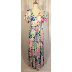 Lilly Pulitzer SMALL Jessi Midi Dress Peony For Your Thoughts Pink Blue Floral